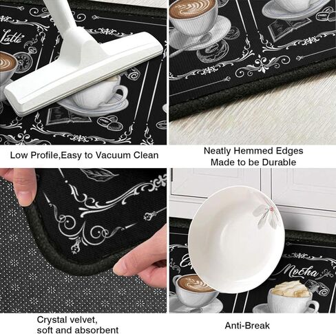2 Piece Coffee Kitchen Decor Rug Set, Home Kitchen Sink Rugs and Mats Non Skid Washable Absorbent Microfiber Kitchen Floor Carpet 17"x47"+17"x30" in Saudi Arabia