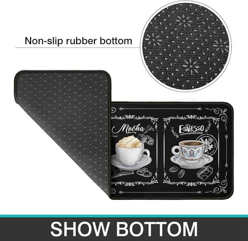2 Piece Coffee Kitchen Decor Rug Set, Home Kitchen Sink Rugs and Mats Non Skid Washable Absorbent Microfiber Kitchen Floor Carpet 17"x47"+17"x30" in Saudi Arabia