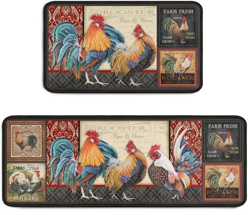2 Piece Coffee Kitchen Decor Rug Set, Home Kitchen Sink Rugs and Mats Non Skid Washable Absorbent Microfiber Kitchen Floor Carpet 17"x47"+17"x30" in Saudi Arabia