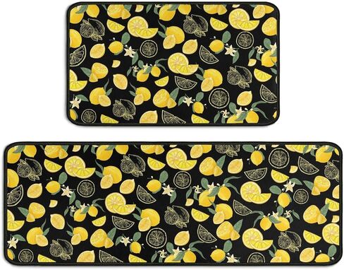 2 Piece Coffee Kitchen Decor Rug Set, Home Kitchen Sink Rugs and Mats Non Skid Washable Absorbent Microfiber Kitchen Floor Carpet 17"x47"+17"x30" in Saudi Arabia