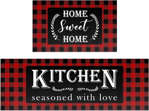 Blue Buffalo Plaid Kitchen Mat Set of 2 Non Slip Thick Kitchen Rugs and Mats for Floor Comfort Standing Mats for Kitchen, Sink, Office, Laundry, 17"x47"+17"x28" in Saudi Arabia