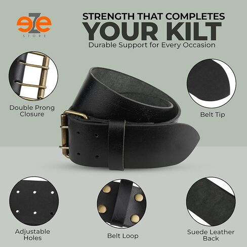 EZE Leather Kilt Belt-Heavy-Duty 2.5" Thick Genuine Plain Black and Brown Adjustable Fit-Rugged Appeal (Prong/Pin closure) in Saudi Arabia