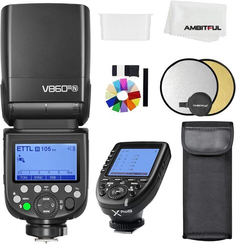 Godox V860III-N TTL 2.4G GN60 HSS Camera Flash with 10-Speed Adjustable Modeling Light, one-Key Switch TTL+ Godox X2T-N Trigger Transmitter for Nikon Camera in Kuwait
