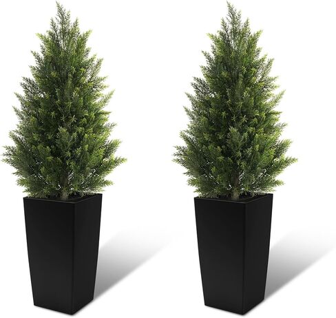 مذكرات مافيس 4FT أشجار الأرز الاصطناعية في الهواء الطلق، مجموعة من 2 في الأواني المربعة الحديثة، توبياري فو واقعية للشرفة والحديقة وديكور المنزل in Kuwait