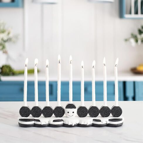Rite Lite Hanukkah Cookies Menorah Adorable Chanukah Candle Holder Hand-Painted Resin Whimsical Smiley Face Jewish Holiday Party Decor Collectible Judaica Centerpiece Hanukkah Hostess Gifts 12" L in Saudi Arabia