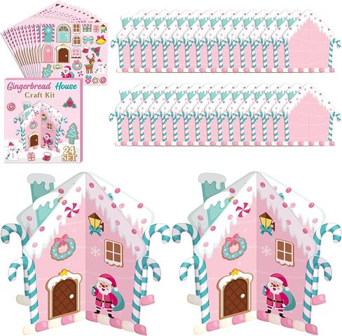 Aginc Berry Christmas Gingerbread House Craft - 16 Set Make Your own 3D Gingerbread House Craft Kit for Kids Xmas Art Project Set with Snowman Gingerbread Sticker for Classroom Christmas Party Favor in Saudi Arabia