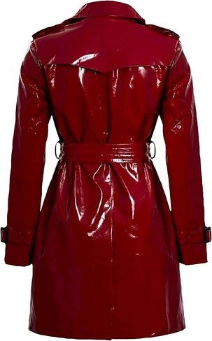 LIVEEVIL Double Breasted Shiny Glitter Patent Trench Coat Women Outdoor Fashion - Wet Look PVC Long Leather Jacket in Saudi Arabia