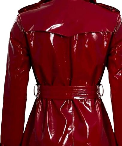 LIVEEVIL Double Breasted Shiny Glitter Patent Trench Coat Women Outdoor Fashion - Wet Look PVC Long Leather Jacket in Saudi Arabia