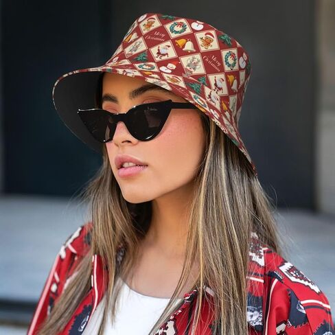 Merry Christmas Bucket Hat Xmas Hats Santa Hat Happy New Year Fisherman Hats Sun Cap for Women Men Holiday Decor in Saudi Arabia