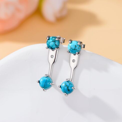 سترات حلق تركواز 925 من الفضة الاسترليني الفيروز الطبيعي أقراط مجوهرات غربية للنساء in Kuwait