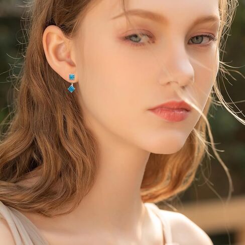 سترات حلق تركواز 925 من الفضة الاسترليني الفيروز الطبيعي أقراط مجوهرات غربية للنساء in Kuwait