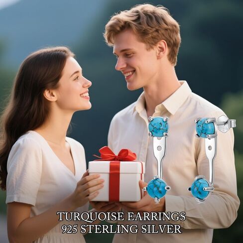 سترات حلق تركواز 925 من الفضة الاسترليني الفيروز الطبيعي أقراط مجوهرات غربية للنساء in Kuwait