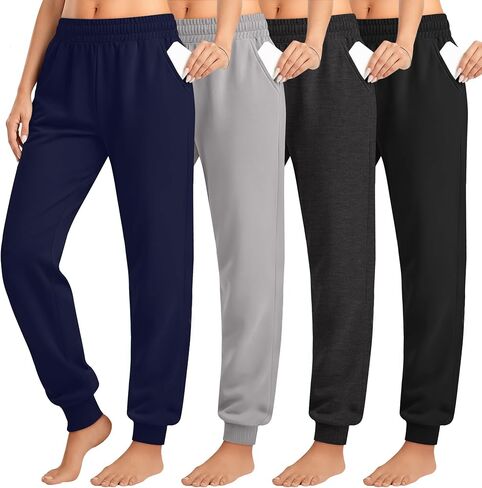 4 Pack Women's Jogger Pants with Side Pockets Drawstring Elastic Waist Sweatpants Ribbed Cuff Bottom Lounge Pants in Saudi Arabia