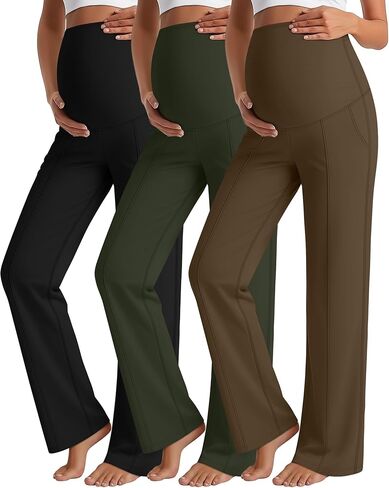 3 Pack Maternity Yoga Dress Pants Over The Belly Pregnancy Pant Stretchy Wide Leg Lounge Trousers with Pocket in Saudi Arabia