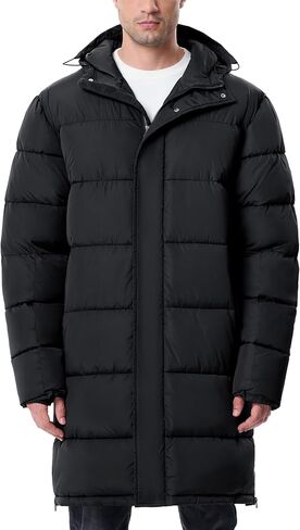 Mens Long Winter Coats Lightweight Puffer Jacket Warm Insulated Waterproof Winter Jacket With Hooded in Saudi Arabia