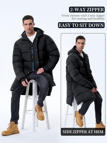 Mens Long Winter Coats Lightweight Puffer Jacket Warm Insulated Waterproof Winter Jacket With Hooded in Saudi Arabia