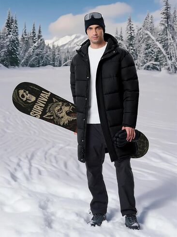 Mens Long Winter Coats Lightweight Puffer Jacket Warm Insulated Waterproof Winter Jacket With Hooded in Saudi Arabia