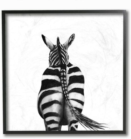 Stupell Industries Zebra Butt Behind White الحد الأدنى من الرسم، صممه Victoria Borges Wall Art، 12 × 12، مؤطر باللون الأسود in Kuwait