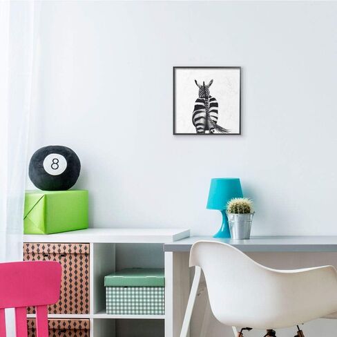 Stupell Industries Zebra Butt Behind White الحد الأدنى من الرسم، صممه Victoria Borges Wall Art، 12 × 12، مؤطر باللون الأسود in Kuwait