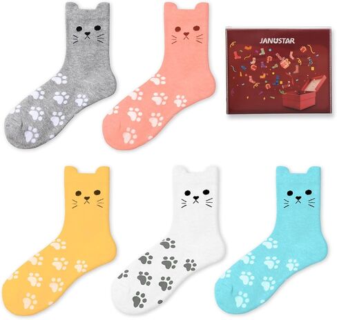 جوارب قطط نسائية مريحة من Stocking Stuffers - مطبوعات حيوانات لطيفة، هدايا عيد الميلاد المثالية للنساء، جوارب يومية ناعمة in Kuwait