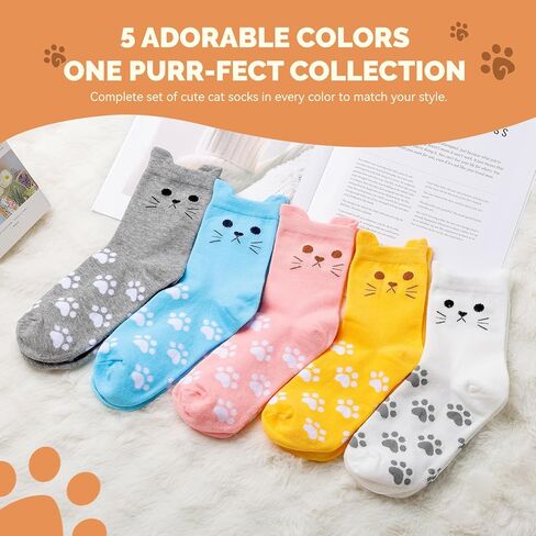جوارب قطط نسائية مريحة من Stocking Stuffers - مطبوعات حيوانات لطيفة، هدايا عيد الميلاد المثالية للنساء، جوارب يومية ناعمة in Kuwait