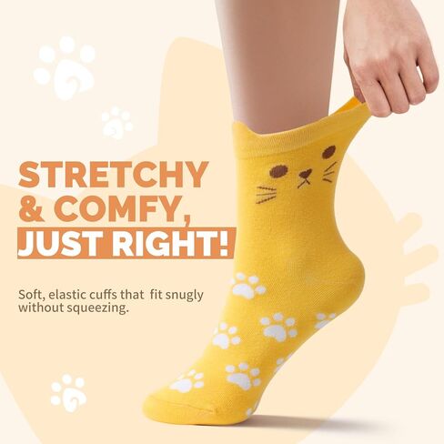 جوارب قطط نسائية مريحة من Stocking Stuffers - مطبوعات حيوانات لطيفة، هدايا عيد الميلاد المثالية للنساء، جوارب يومية ناعمة in Kuwait