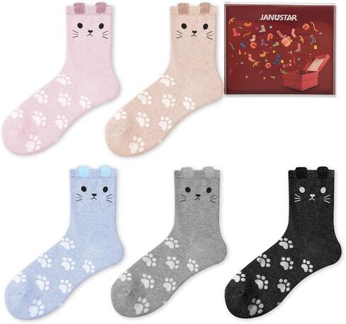 جوارب قطط نسائية مريحة من Stocking Stuffers - مطبوعات حيوانات لطيفة، هدايا عيد الميلاد المثالية للنساء، جوارب يومية ناعمة in Kuwait
