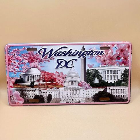 Washington DC Decorative License Plate, Metal, 11.8x5.9 inches, Cherry Blossom DC & White Washington DC, Souvenir Wall Decor in Saudi Arabia