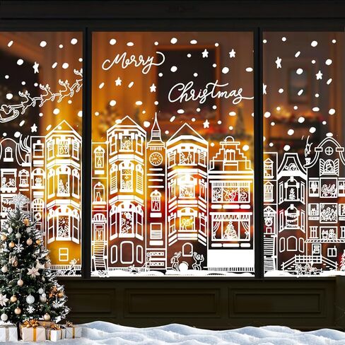 4 Sheets Large Christmas Window Stickers White House Xmas Window Clings for Glass Decoration Snowman Snowflake Double-Sided Window Decals for Christmas Holiday Party Ornament 15.7 * 27.5IN in Kuwait