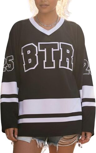 Custom BTR Hockey Jersey, Black and White Striped V-Neck, Big Time Personalized Name and Number in Saudi Arabia
