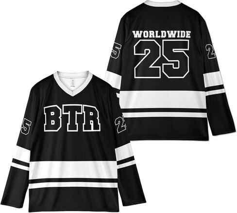 Custom BTR Hockey Jersey, Black and White Striped V-Neck, Big Time Personalized Name and Number in Saudi Arabia