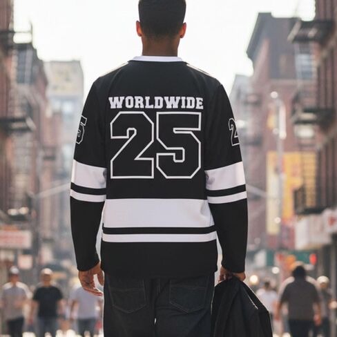 Custom BTR Hockey Jersey, Black and White Striped V-Neck, Big Time Personalized Name and Number in Saudi Arabia