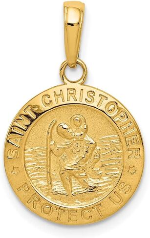 DEWBERRY 10K Real Yellow Gold Saint Christopher Medal Pendant | Patron Saint Medals | Unisex Religious Charms| St. Christopher Pendants & Charms | Protect Us Pendant for Womens Men's in Saudi Arabia