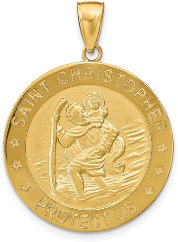 DEWBERRY 10K Real Yellow Gold Saint Christopher Medal Pendant | Patron Saint Medals | Unisex Religious Charms| St. Christopher Pendants & Charms | Protect Us Pendant for Womens Men's in Saudi Arabia