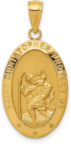DEWBERRY 10K Real Yellow Gold Saint Christopher Medal Pendant | Patron Saint Medals | Unisex Religious Charms| St. Christopher Pendants & Charms | Protect Us Pendant for Womens Men's in Saudi Arabia