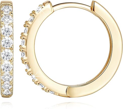 NEARLAND 14K أقراط مطلية بالذهب للنساء 14K أقراط مطلية بالذهب هيبوالرجينيك خفيفة الوزن حلق صغير للنساء مع مكعب دائري زركونيا هوجي هوب القرط للنساء 12/14/16/20/25/30 مم in Kuwait