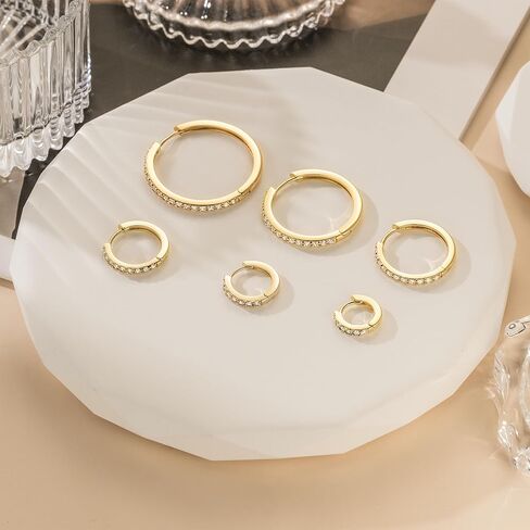 NEARLAND 14K أقراط مطلية بالذهب للنساء 14K أقراط مطلية بالذهب هيبوالرجينيك خفيفة الوزن حلق صغير للنساء مع مكعب دائري زركونيا هوجي هوب القرط للنساء 12/14/16/20/25/30 مم in Kuwait