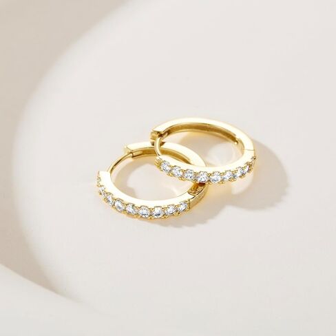 NEARLAND 14K أقراط مطلية بالذهب للنساء 14K أقراط مطلية بالذهب هيبوالرجينيك خفيفة الوزن حلق صغير للنساء مع مكعب دائري زركونيا هوجي هوب القرط للنساء 12/14/16/20/25/30 مم in Kuwait