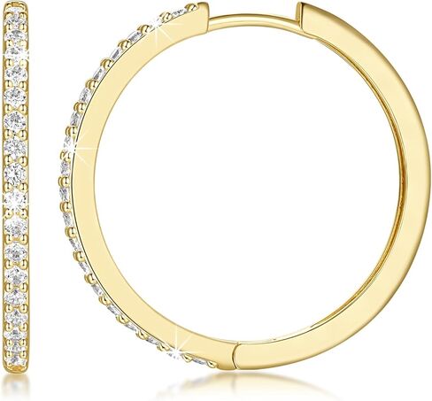 NEARLAND 14K أقراط مطلية بالذهب للنساء 14K أقراط مطلية بالذهب هيبوالرجينيك خفيفة الوزن حلق صغير للنساء مع مكعب دائري زركونيا هوجي هوب القرط للنساء 12/14/16/20/25/30 مم in Kuwait