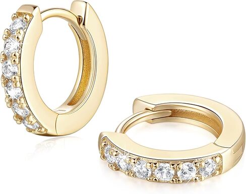NEARLAND 14K أقراط مطلية بالذهب للنساء 14K أقراط مطلية بالذهب هيبوالرجينيك خفيفة الوزن حلق صغير للنساء مع مكعب دائري زركونيا هوجي هوب القرط للنساء 12/14/16/20/25/30 مم in Kuwait