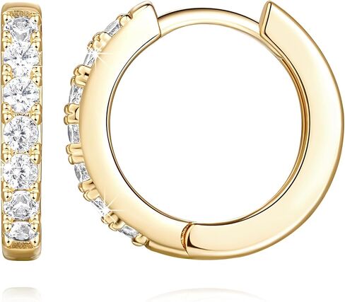 NEARLAND 14K أقراط مطلية بالذهب للنساء 14K أقراط مطلية بالذهب هيبوالرجينيك خفيفة الوزن حلق صغير للنساء مع مكعب دائري زركونيا هوجي هوب القرط للنساء 12/14/16/20/25/30 مم in Kuwait