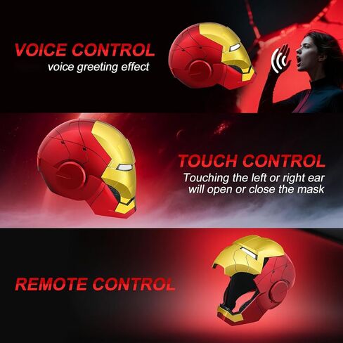Red and Gold Motorized Iron helmet with eyes glow, touch control and Sound，Effects for Cosplay, Costume Party, Collectible Display cool stuff amazing hot toys for Adult gifts for age 12+years old in Saudi Arabia