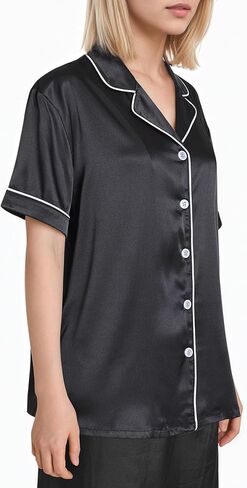 Latuza Women's Silky Satin Button Down Pajama Tops Short Sleeve Pj Sleep Shirt in Saudi Arabia