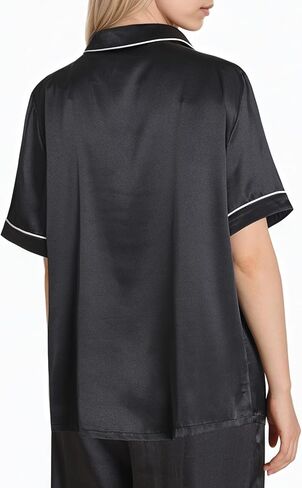 Latuza Women's Silky Satin Button Down Pajama Tops Short Sleeve Pj Sleep Shirt in Saudi Arabia
