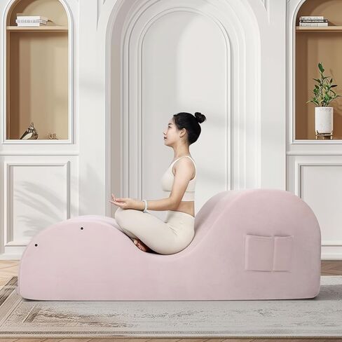 Chaise Lounge Chair for Yoga, Chaise Lounge with Headrest, Waist Pad, Foot Pad, Washable Cover Side Pockets Non-Slip Bottom, Yoga Chair for Relaxation Stretching (Pink, X-Large) in Saudi Arabia