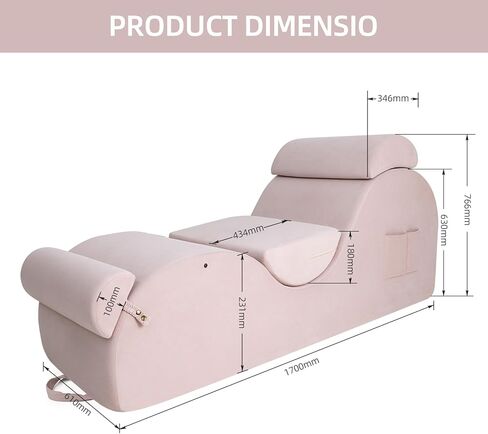 Chaise Lounge Chair for Yoga, Chaise Lounge with Headrest, Waist Pad, Foot Pad, Washable Cover Side Pockets Non-Slip Bottom, Yoga Chair for Relaxation Stretching (Pink, X-Large) in Saudi Arabia