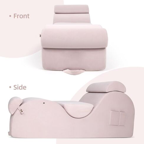 Chaise Lounge Chair for Yoga, Chaise Lounge with Headrest, Waist Pad, Foot Pad, Washable Cover Side Pockets Non-Slip Bottom, Yoga Chair for Relaxation Stretching (Pink, X-Large) in Saudi Arabia