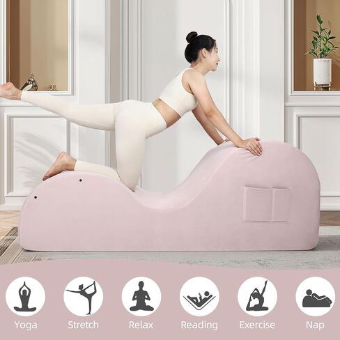 Chaise Lounge Chair for Yoga, Chaise Lounge with Headrest, Waist Pad, Foot Pad, Washable Cover Side Pockets Non-Slip Bottom, Yoga Chair for Relaxation Stretching (Pink, X-Large) in Saudi Arabia
