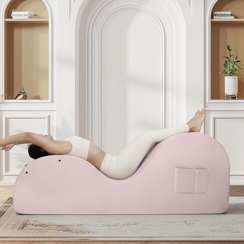 Chaise Lounge Chair for Yoga, Chaise Lounge with Headrest, Waist Pad, Foot Pad, Washable Cover Side Pockets Non-Slip Bottom, Yoga Chair for Relaxation Stretching (Pink, X-Large) in Saudi Arabia