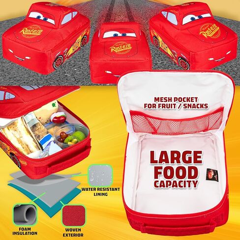 Disney Cars Lunch Bag for Kids Lightning McQueen Car Shaped Lunch Cooler Bag with Mesh Pocket Name Tag for School Snacks Travel Gifts for Kids in Saudi Arabia